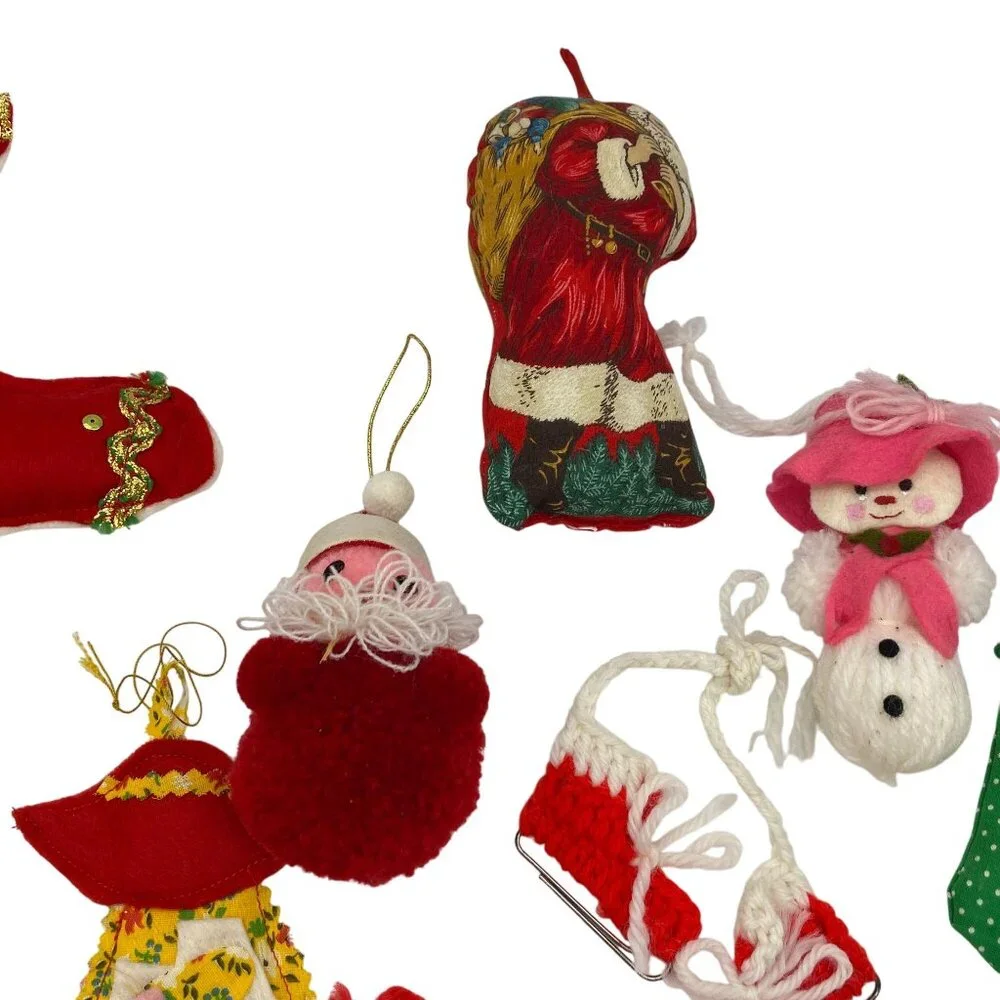 Vintage‎ Christmas handmade ornament lot felt cross stitch metal hand sewn